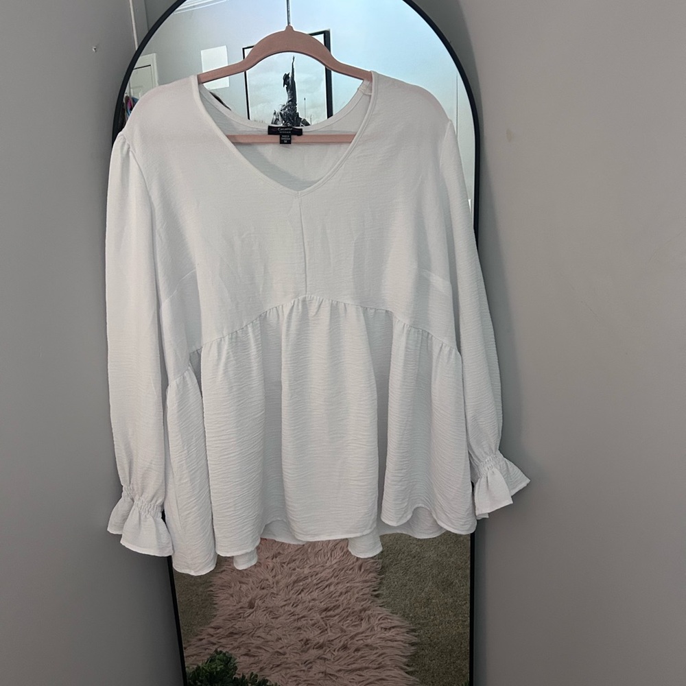 Cocomo White Flutter Sleeve Blouse Relaxed Fit
